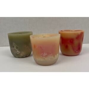 Handcrafted Multicolor Candles Set of 3 Approx 3 inch Tall Wide Seashells